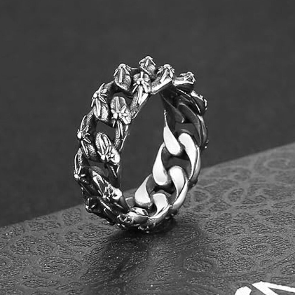 Stainless Steel Rings for Men 8mm Wide Silver Cuban Link Ring Size 7-12